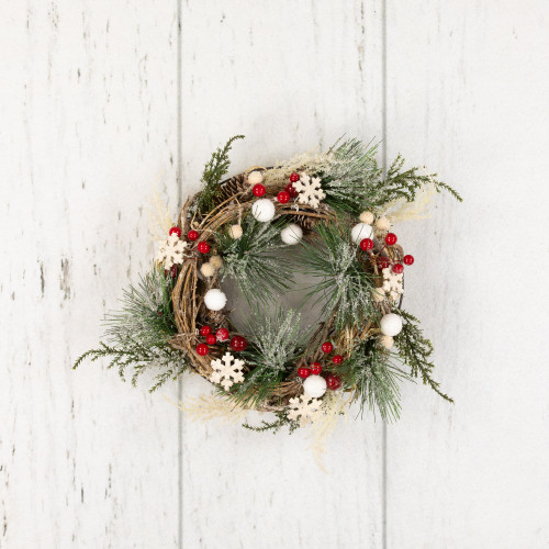 Frosted Pine and Berries Winter Foliage Mini Christmas Wreath - 10" - Unlit