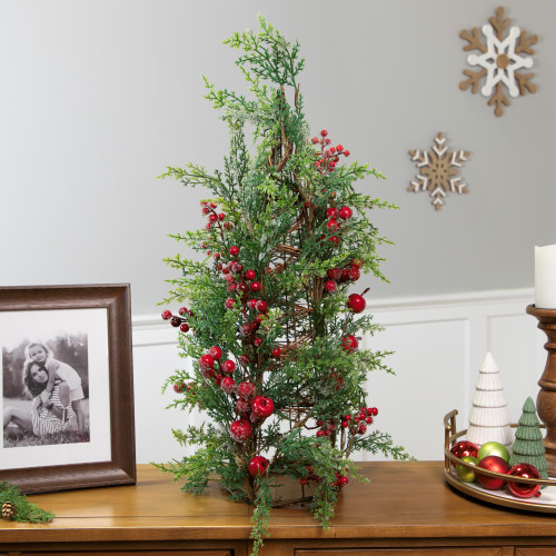 Icy Pine with Berries Artificial Cone Christmas Tree - 27"