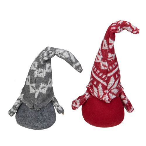 Gnomes with Nordic Hats Christmas Ornaments - 7" - Red and Gray - Set of 2