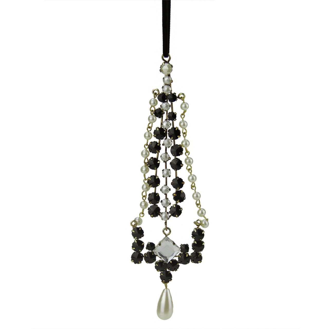 7" Black and White Artificial Pearl Dangle Christmas Pendant Ornament