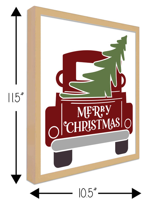 Red Christmas Truck 10.5" x 11.5" Framed Christmas Wall Decor Art Print Sign Poster in a Natural Wooden Frame with UV Acrylic and Hangers
