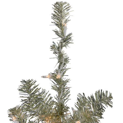 3' Metallic Platinum Artificial Tinsel Christmas Tree - Clear Lights