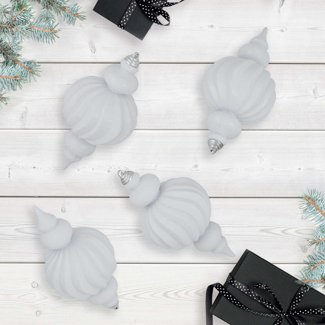 Commercial Size Shatterproof Finial Christmas Ornaments - 10" - White - Set of 4