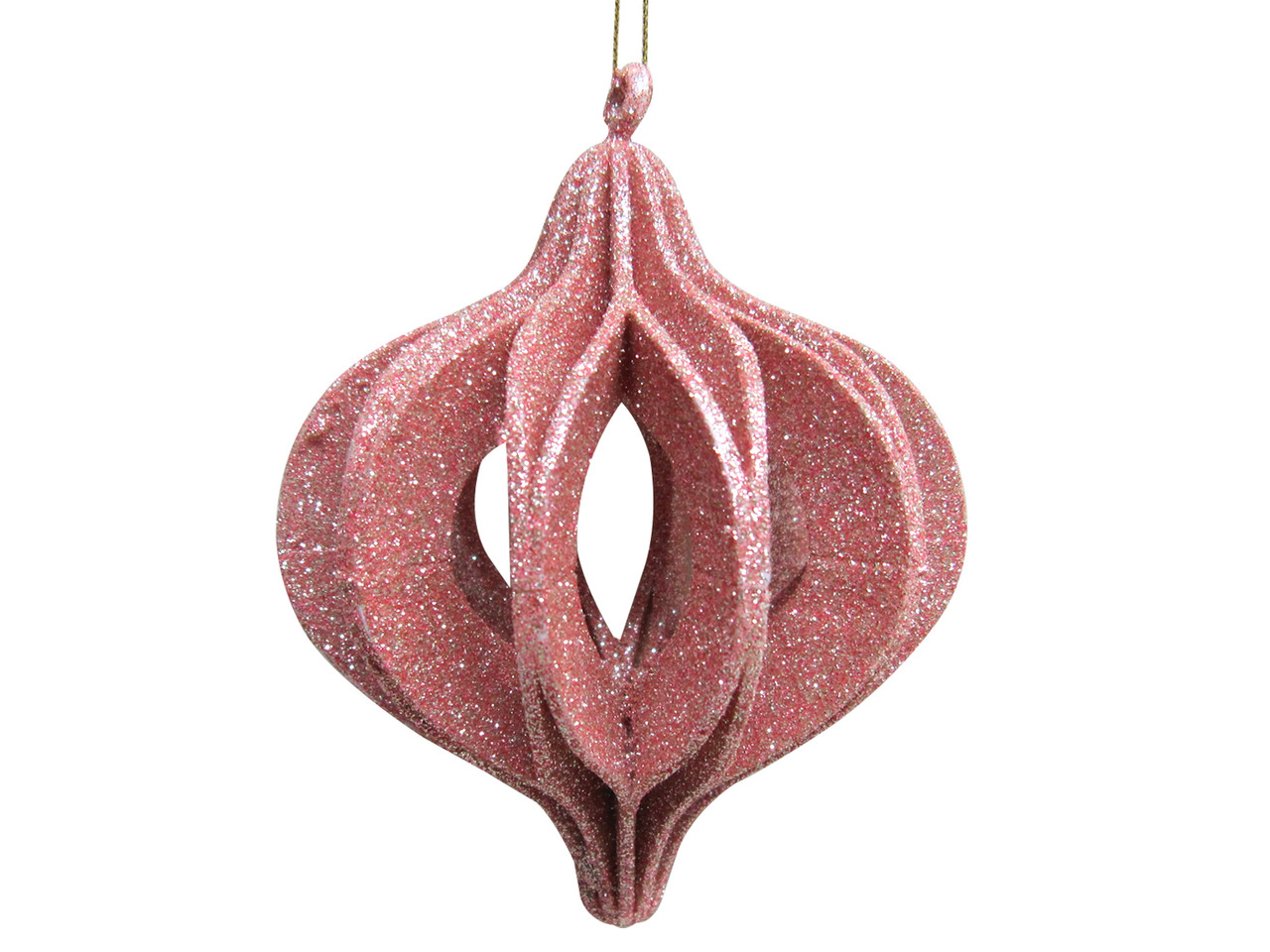 Champagne Open Cut Glitter Onion Shatterproof Christmas Ornament 5" (127mm)