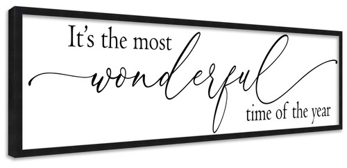 It's the Most Wonderful Time of the Year Script 8.5" x 31.5" Framed Christmas Wall Decor  Sign Poster in a Natural Wooden Frame with UV Acrylic