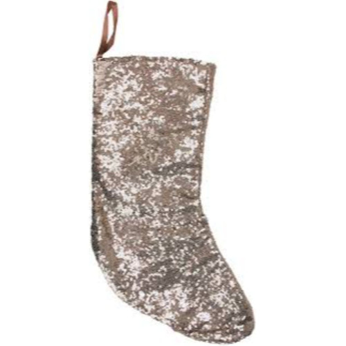17.5" Beige Paillette Sequins Hanging Christmas Stocking