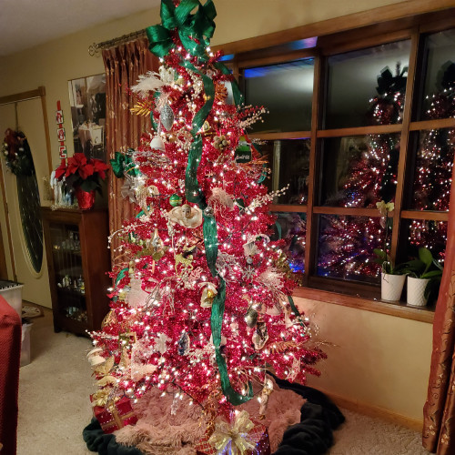 7' Metallic Red Tinsel Artificial Christmas Tree - Unlit