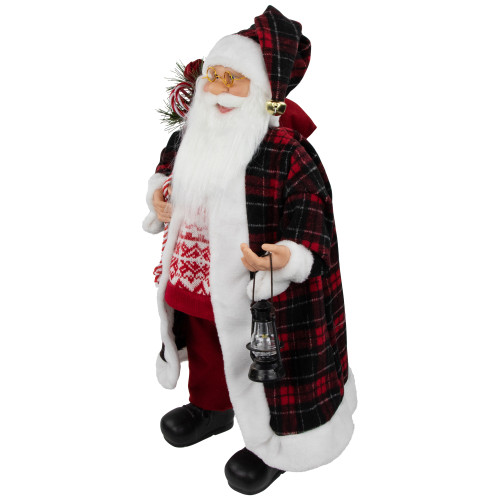 24" Red and White Santa Claus with Lantern and Gift Bag Christmas Figure