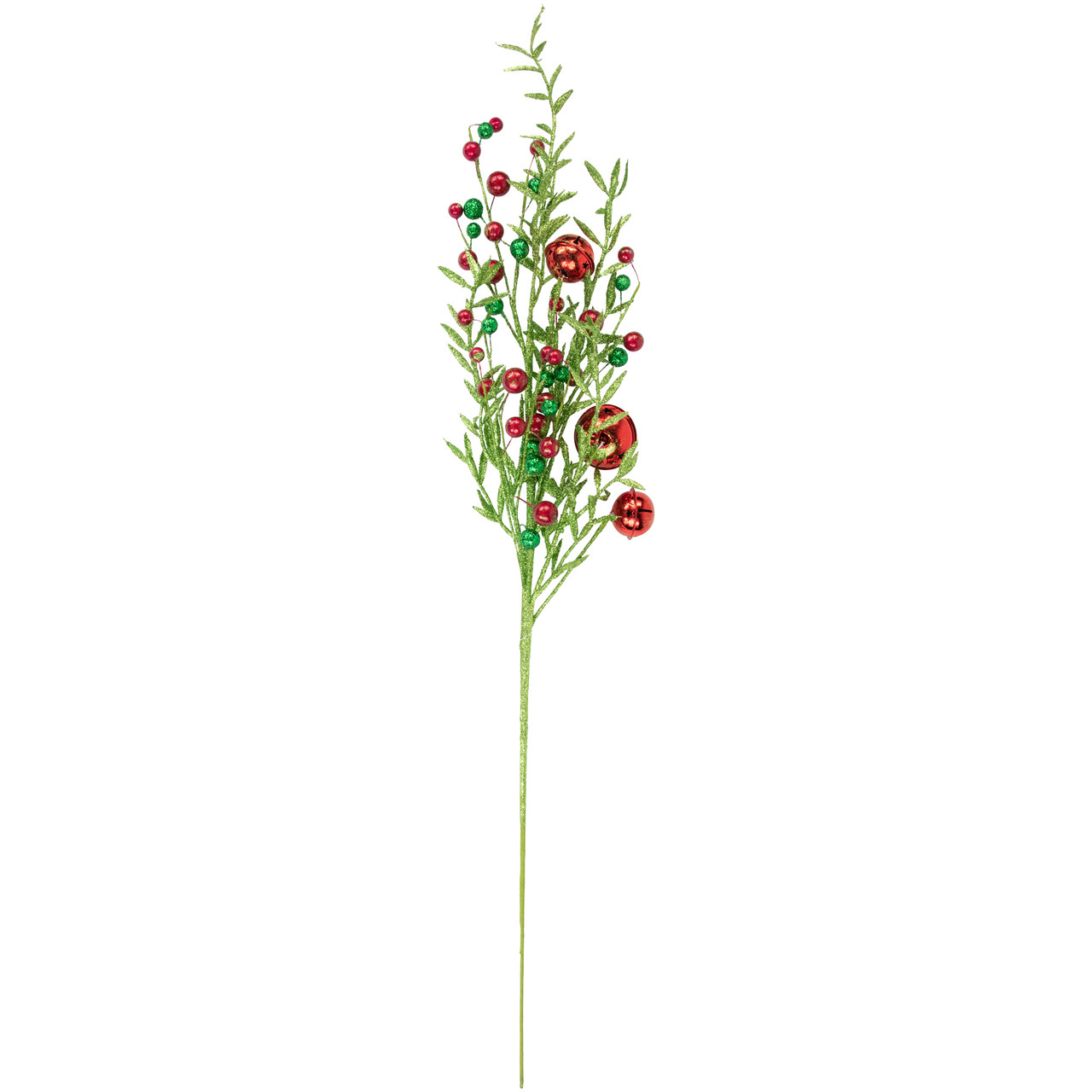 32" Green and Red Jingle Bells and Berry Artificial Glitter Christmas Spray