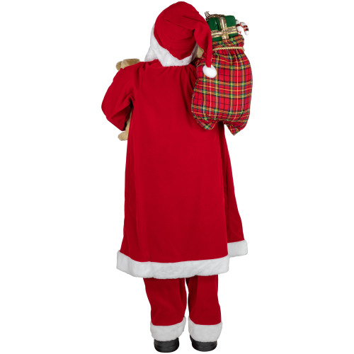 5' Traditional Santa Claus with Teddy Bear and Gift Bag Standing Christmas Figure