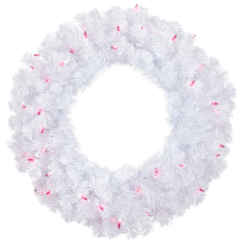 Pre-Lit Woodbury White Pine Artificial Christmas Wreath, 24-Inch, Pink Lights