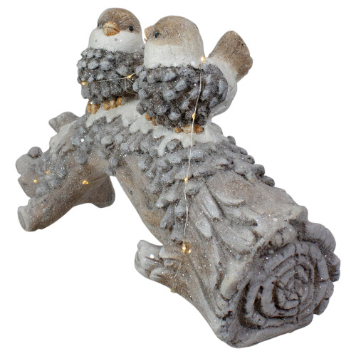 LED Lighted Rustic Glittered Birds on a Snowy Log Christmas Decoration - 18"