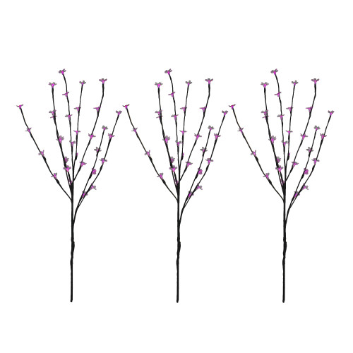Set of 3 Pre-Lit Cherry Blossom Artificial Tree Branches, 72 Pink LED Lights