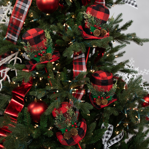 Set of 4 Red and Black Plaid Plush Winter Hat Christmas Picks 15"