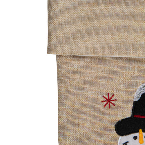 19" Burlap Standing Snowman With a Tree and Snowflakes Christmas Stocking