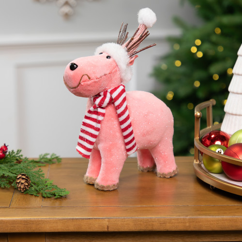 Glittered Reindeer in Winter Hat and Scarf Christmas Figure - 9"