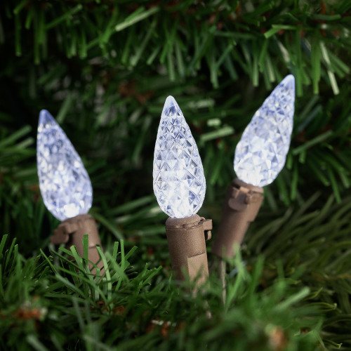 70-Count Pure White LED Faceted C6 Christmas String Lights, 23ft Brown Wire