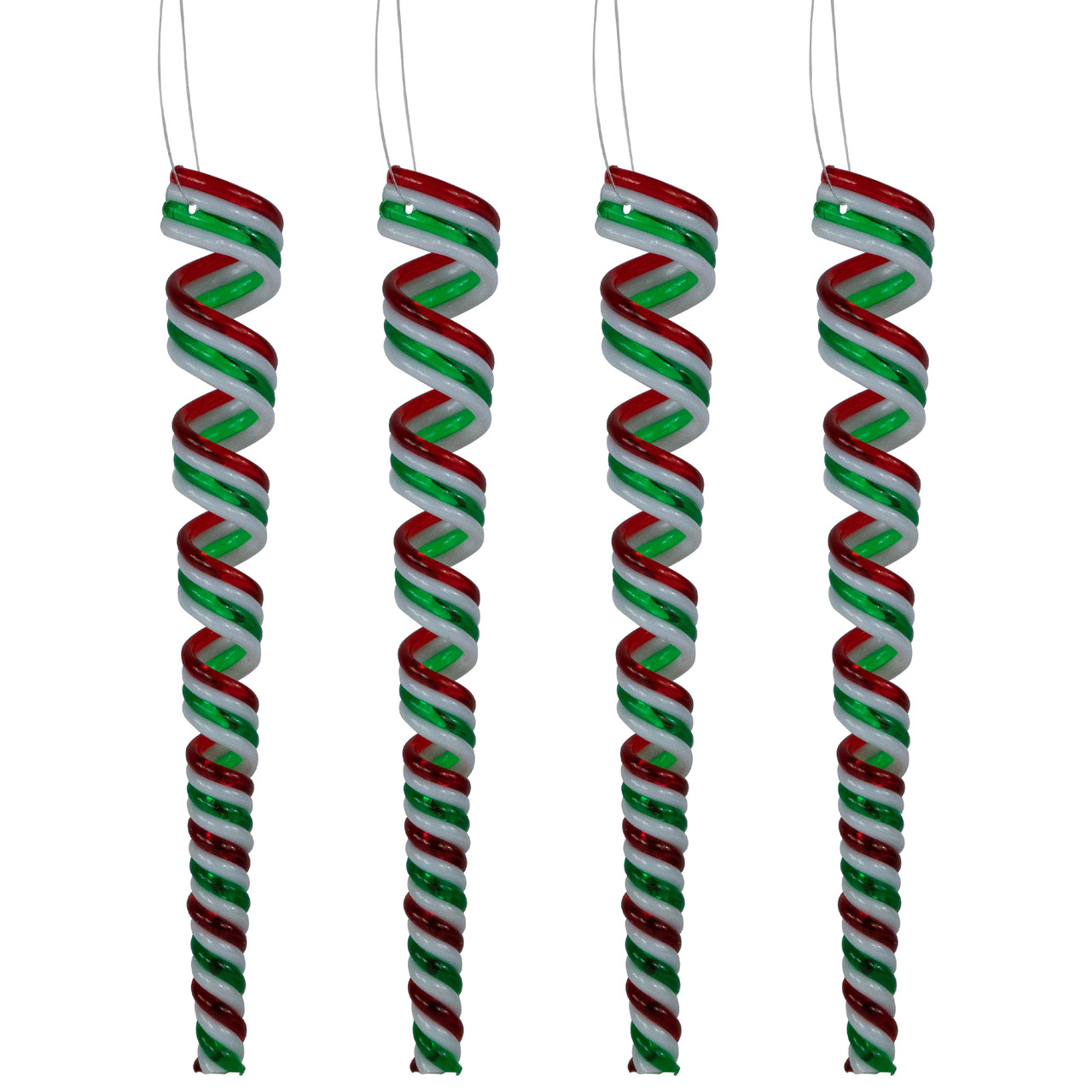 Pack of 4 Red, White and Green Candy Curls Christmas Ornaments 7"