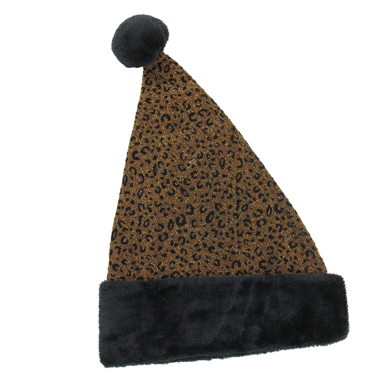 Brown and Black Metallic Leopard Santa Hat Unisex Adult Christmas Costume Accessory - One Size