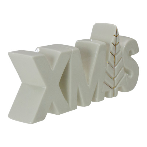 Lettered "XMAS" Tree Ceramic Christmas Sign - 8" - White and Gold