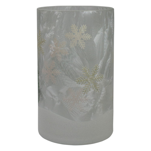 10" Deer, Pine and Snowflakes Hand Painted Flameless Glass Christmas Candle Holder