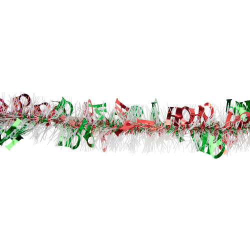 Christmas HO HO HO Wrapped Tinsel Garland - 50' x 2.5" - White, Red and Green - Unlit