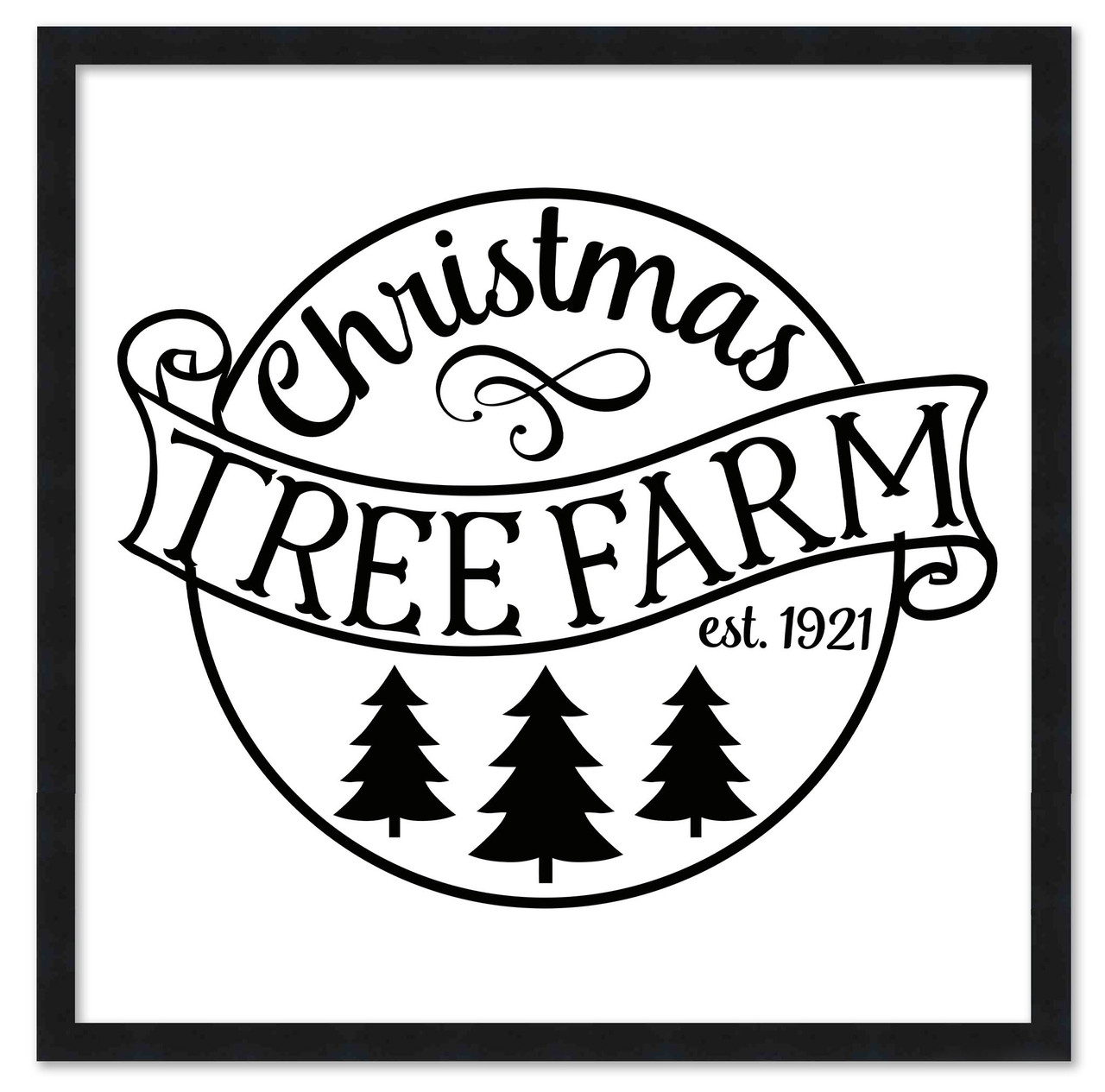Black and White Christmas Tree Farm 15.5" x 15.5" Framed Christmas Wall Decor  Sign Poster in a Black Wooden Frame with UV Acrylic and Hangers