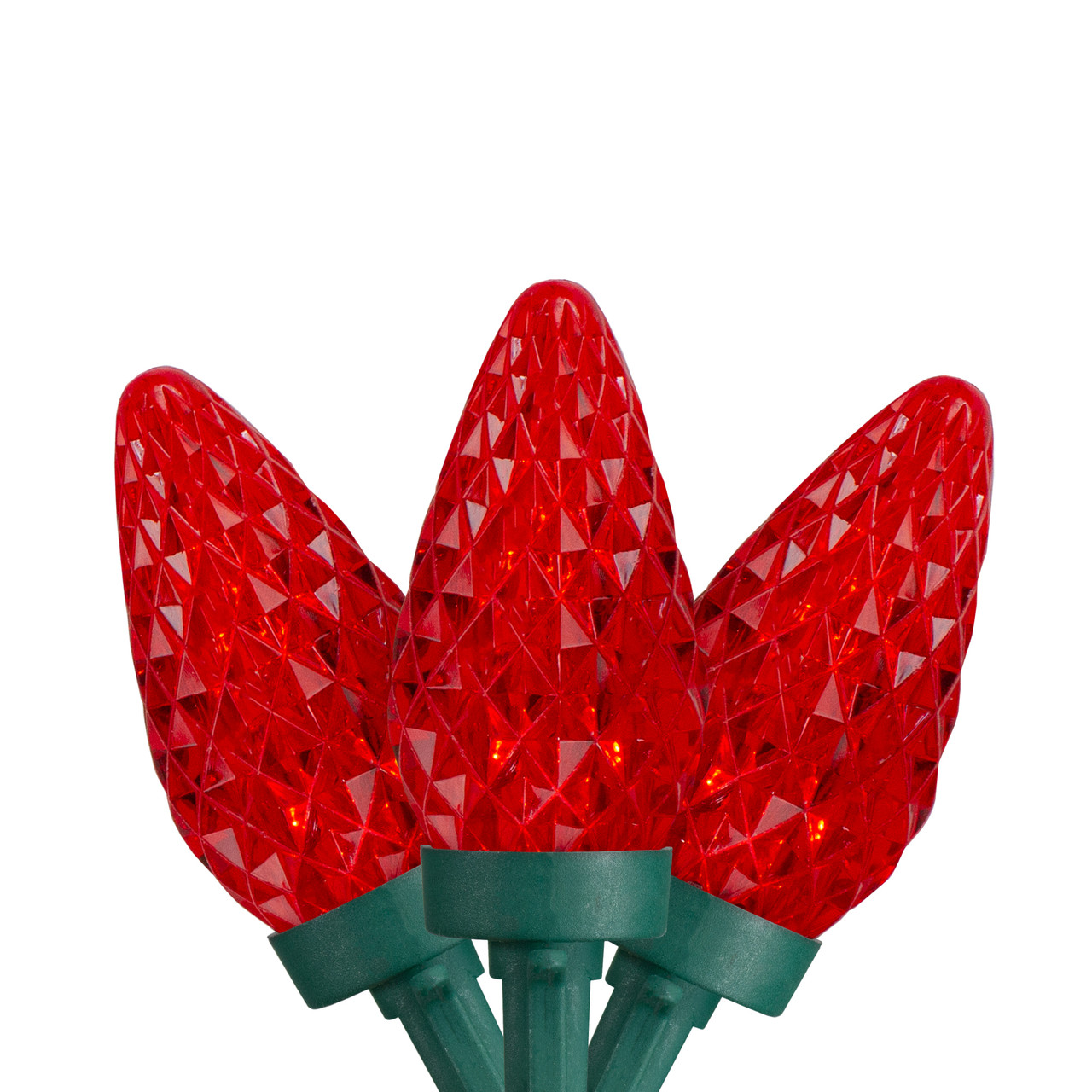 50 Count Red LED Faceted C9 Christmas Light Set, 20.25 ft Green Wire