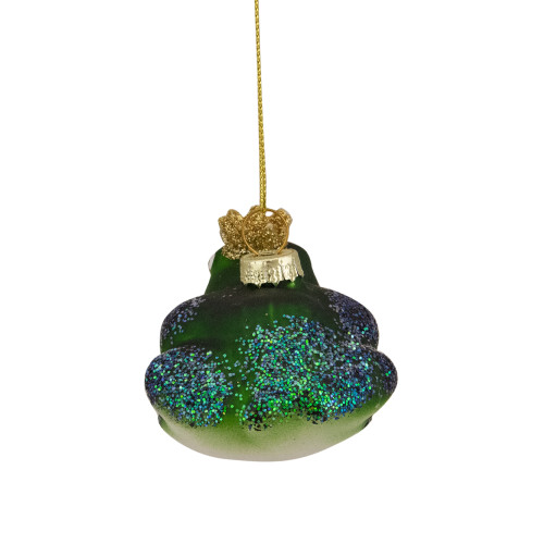 3" Green and White Prince Frog in a Gold Crown Glass Christmas Ornament