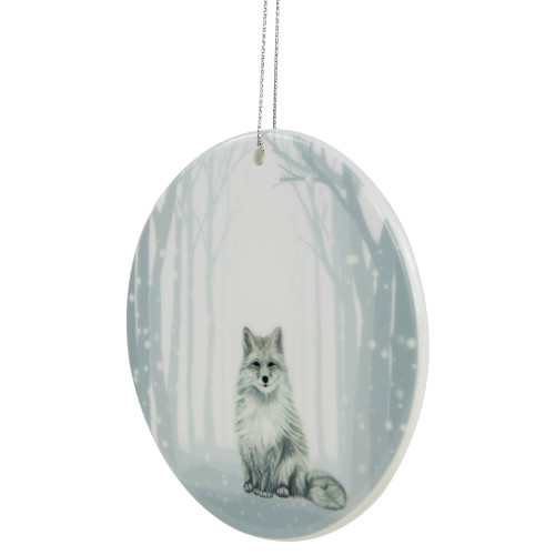 4" Silvery Blue Arctic Fox Porcelain Disc Christmas Ornament