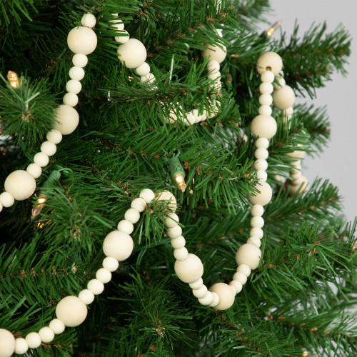 6' Cream Wooden Beads Christmas Garland, Unlit