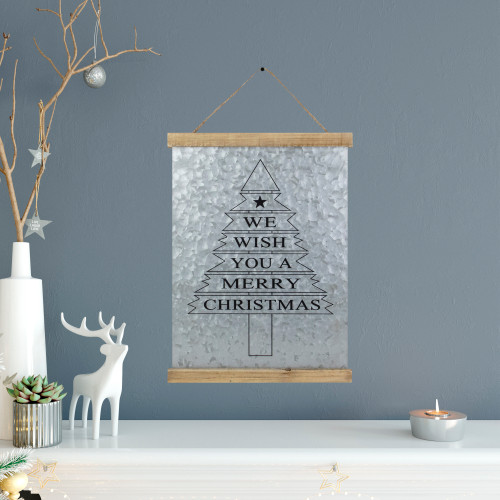 16" We Wish You a Merry Christmas Galvanized Sheet Metal Hanging Wall Sign