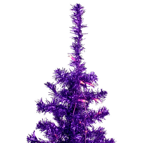 6' Pre-Lit Purple Artificial Tinsel Christmas Tree, Clear Lights