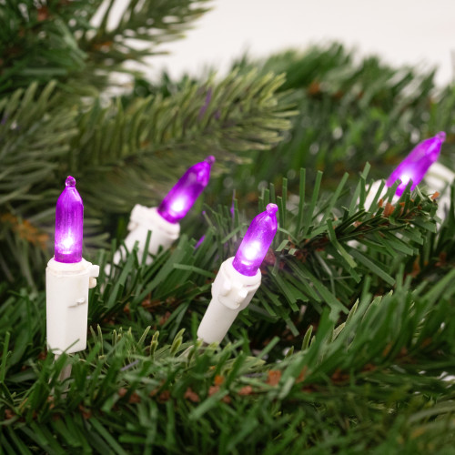 50-Count Purple LED Mini Christmas Lights, 16.25 ft White Wire