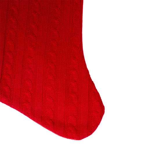 19" Red and White Cable Knit Christmas Stocking with Fur Cuff