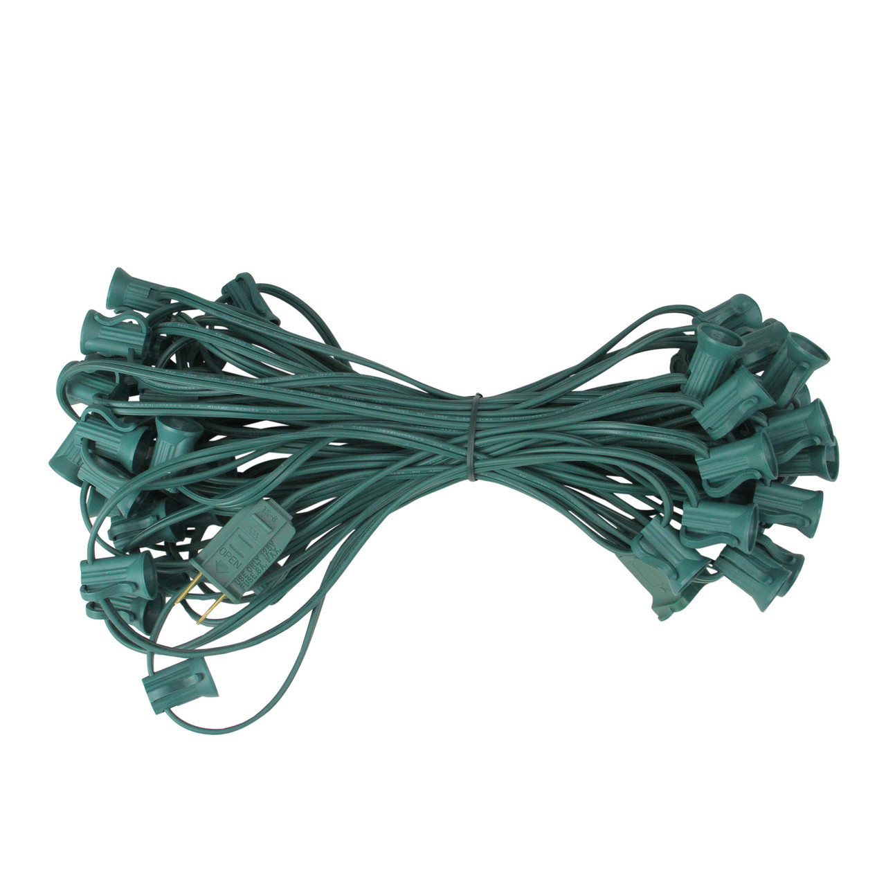 50' Green Contemporary Commercial C7 Christmas Light Socket Set