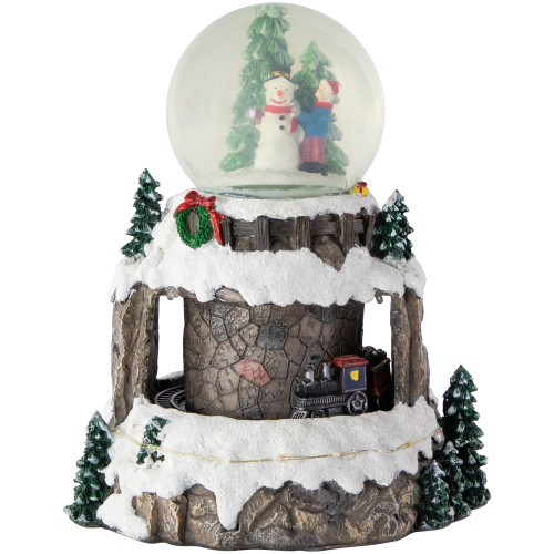 LED Lighted Animated and Musical Christmas Snowman and Train Snow Globe - 9.25"