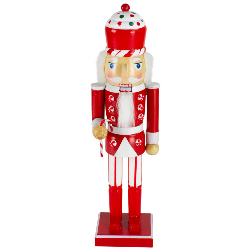 14" Red and White Wooden Candy Cane King Christmas Nutcracker