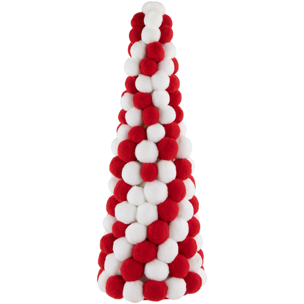 Candy Cane Plush PomPom Christmas Tree Decoration - 15" - Red and White