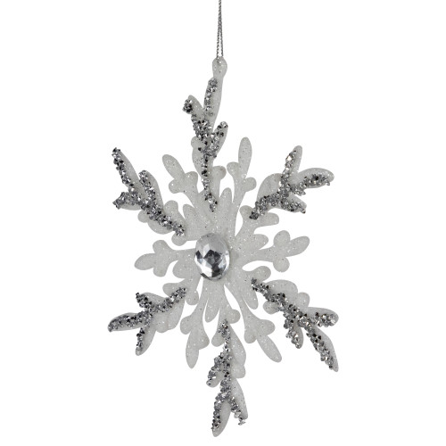 Set of 4 White and Silver Glitter Snowflakes Christmas Ornaments 6"