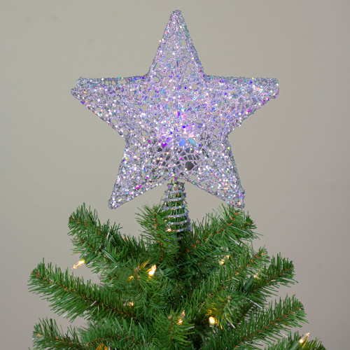 13" Lighted Silver Star with Rotating Projector Christmas Tree Topper - Multicolor LED Lights