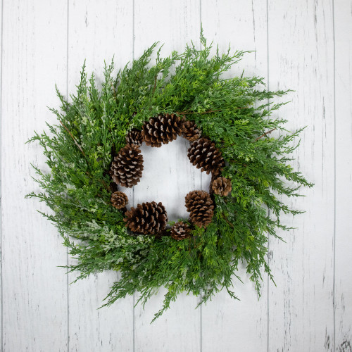 Real Touch?? Frosted Cedar and Pinecone Artificial Christmas Wreath - 26" - Unlit