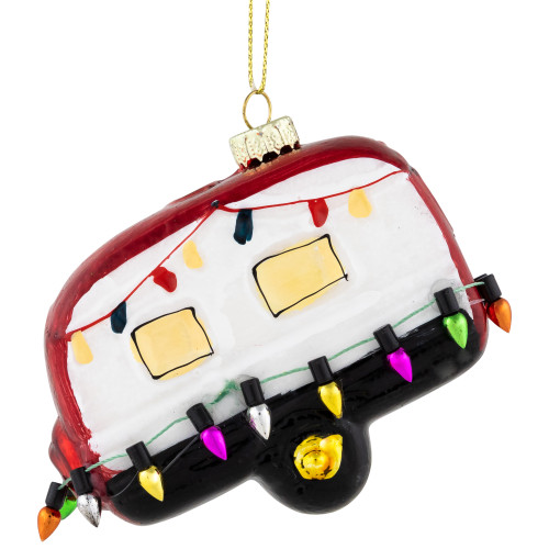 3" Decked Out Holiday Camper Glass Christmas Ornament