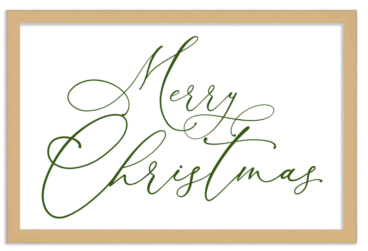 Green Merry Christmas 15.5" x 21.5" Framed Christmas Wall Decor Art Print Sign Poster in a Natural Wooden Frame with UV Acrylic and Hangers