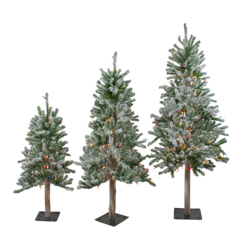 Set of 3 Flocked Alpine Artificial Christmas Trees - Unlit