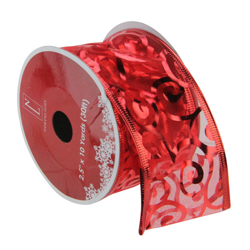 Swirls of Red Christmas Wired Craft Ribbon 2.5" x 10 Yards