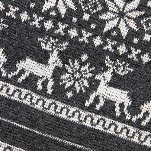 19" Gray and White Reindeer and Snowflake Knit Christmas Stocking with Faux Fur Cuff