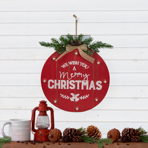 13.75" Battery Operated Red Ornament "We Wish You a Merry Christmas" Wall Sign