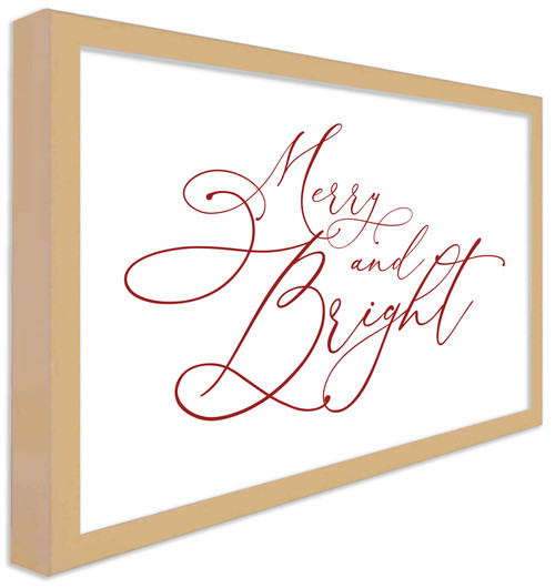 Red Merry and Bright 15.5" x 21.5" Framed Christmas Wall Decor Art Print Sign Poster in a Natural Wooden Frame with UV Acrylic and Hangers