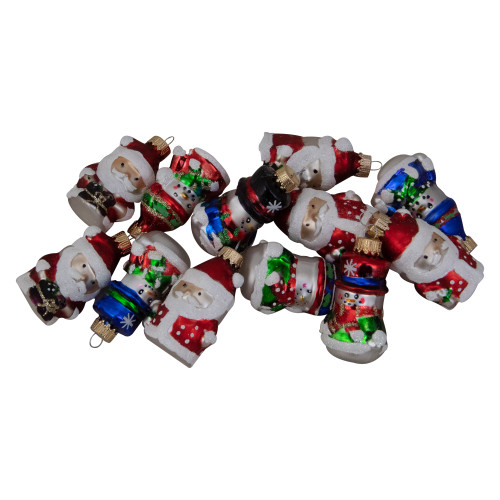 12ct Red Winter Snowmen and Santa Claus Figurine Glass Christmas Ornaments 2.5"